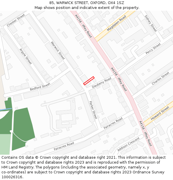 85, WARWICK STREET, OXFORD, OX4 1SZ: Location map and indicative extent of plot