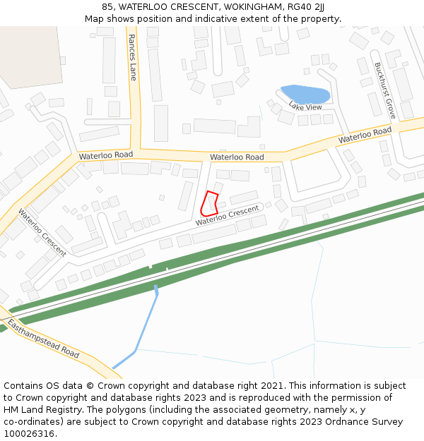 85, WATERLOO CRESCENT, WOKINGHAM, RG40 2JJ: Location map and indicative extent of plot