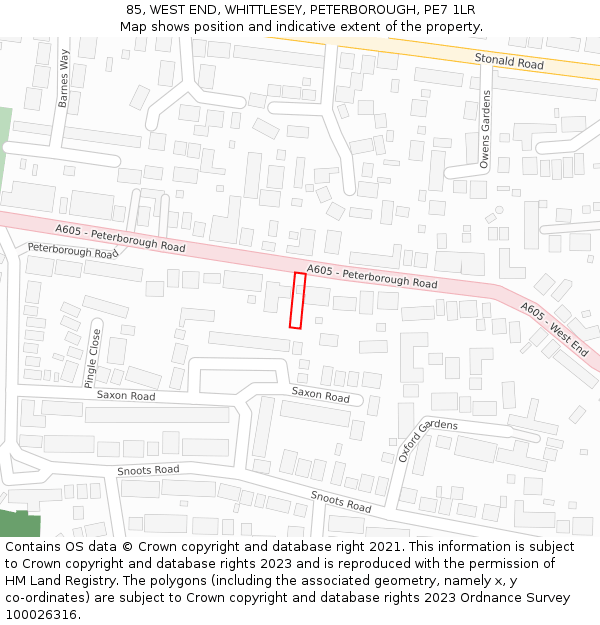 85, WEST END, WHITTLESEY, PETERBOROUGH, PE7 1LR: Location map and indicative extent of plot