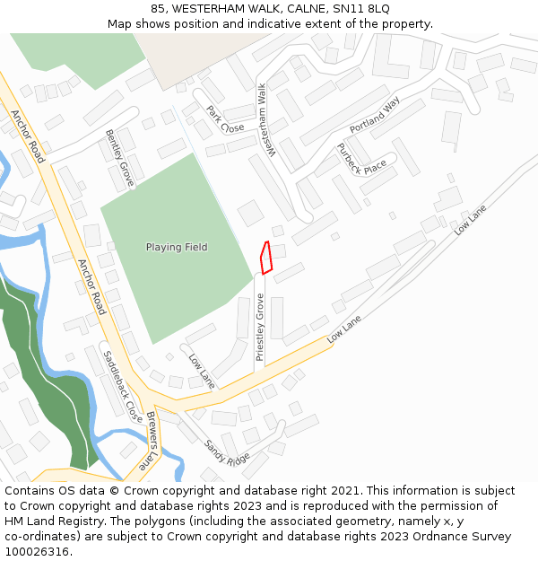 85, WESTERHAM WALK, CALNE, SN11 8LQ: Location map and indicative extent of plot