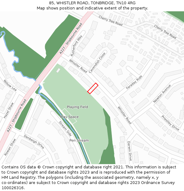 85, WHISTLER ROAD, TONBRIDGE, TN10 4RG: Location map and indicative extent of plot