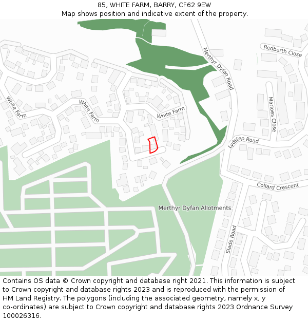 85, WHITE FARM, BARRY, CF62 9EW: Location map and indicative extent of plot