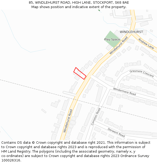 85, WINDLEHURST ROAD, HIGH LANE, STOCKPORT, SK6 8AE: Location map and indicative extent of plot