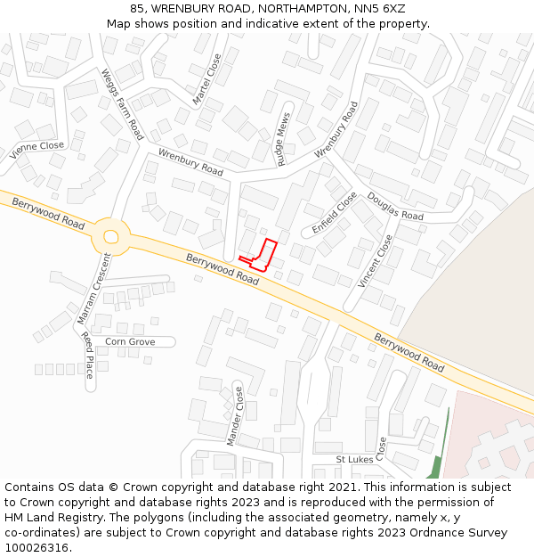 85, WRENBURY ROAD, NORTHAMPTON, NN5 6XZ: Location map and indicative extent of plot