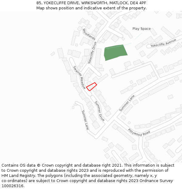 85, YOKECLIFFE DRIVE, WIRKSWORTH, MATLOCK, DE4 4PF: Location map and indicative extent of plot