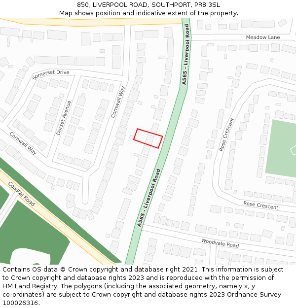 850, LIVERPOOL ROAD, SOUTHPORT, PR8 3SL: Location map and indicative extent of plot