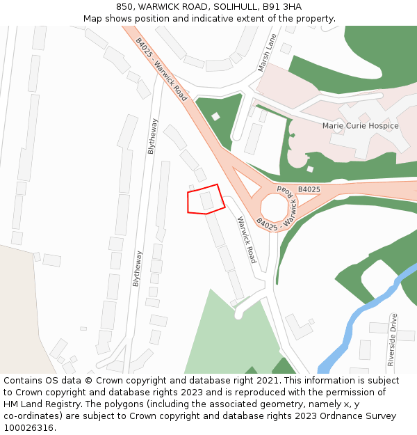 850, WARWICK ROAD, SOLIHULL, B91 3HA: Location map and indicative extent of plot