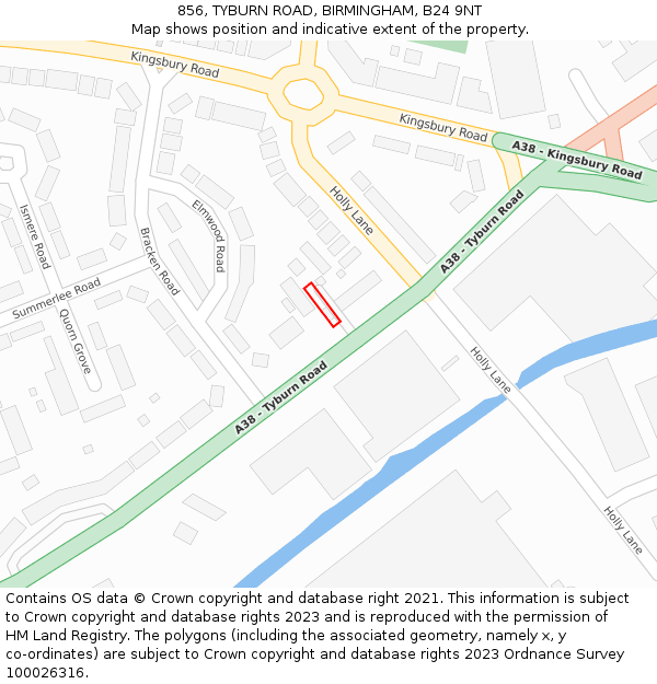 856, TYBURN ROAD, BIRMINGHAM, B24 9NT: Location map and indicative extent of plot