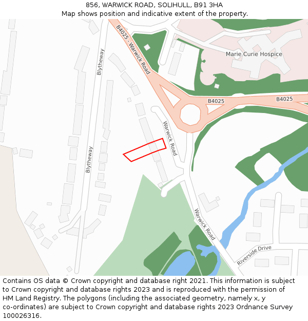 856, WARWICK ROAD, SOLIHULL, B91 3HA: Location map and indicative extent of plot