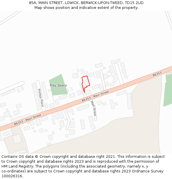 85A, MAIN STREET, LOWICK, BERWICK-UPON-TWEED, TD15 2UD: Location map and indicative extent of plot