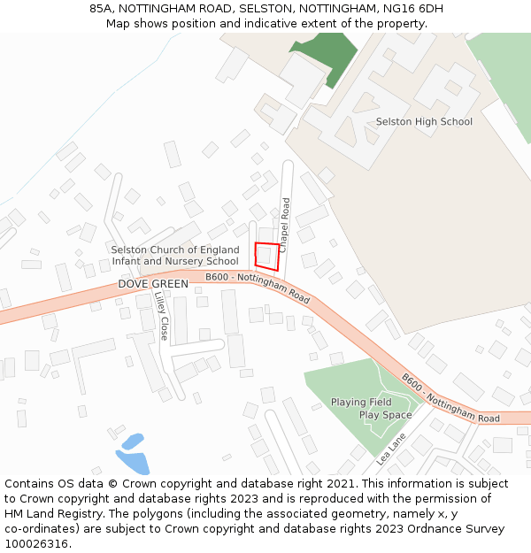 85A, NOTTINGHAM ROAD, SELSTON, NOTTINGHAM, NG16 6DH: Location map and indicative extent of plot