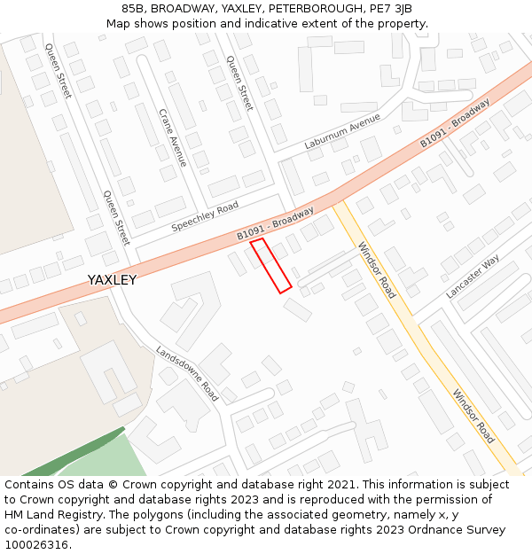 85B, BROADWAY, YAXLEY, PETERBOROUGH, PE7 3JB: Location map and indicative extent of plot