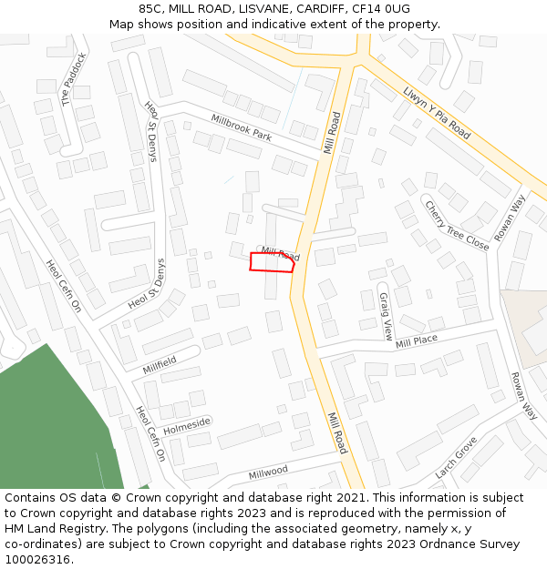 85C, MILL ROAD, LISVANE, CARDIFF, CF14 0UG: Location map and indicative extent of plot