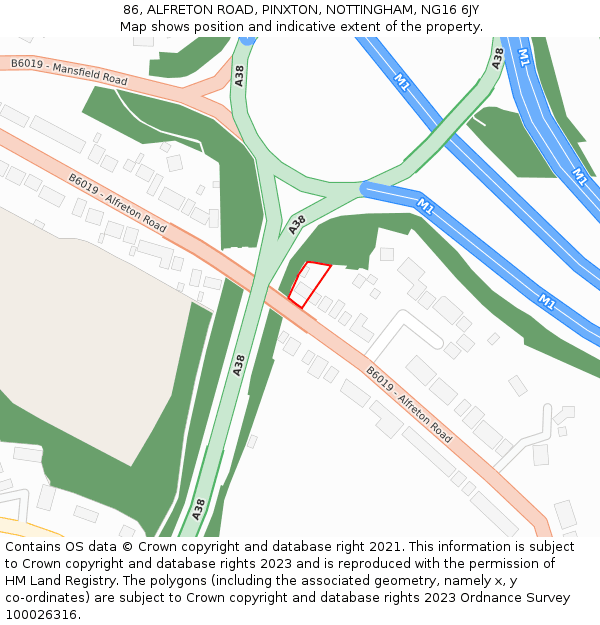 86, ALFRETON ROAD, PINXTON, NOTTINGHAM, NG16 6JY: Location map and indicative extent of plot