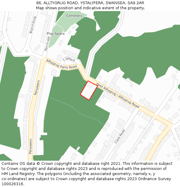 86, ALLTYGRUG ROAD, YSTALYFERA, SWANSEA, SA9 2AR: Location map and indicative extent of plot