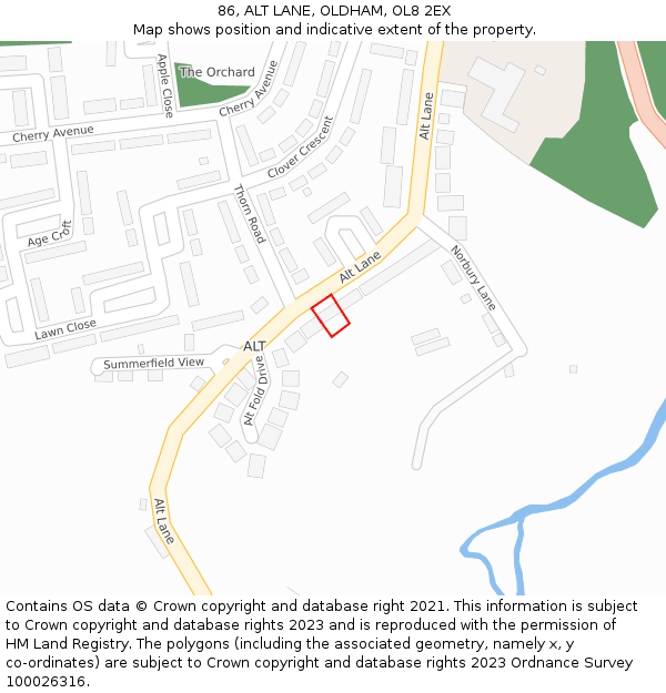 86, ALT LANE, OLDHAM, OL8 2EX: Location map and indicative extent of plot