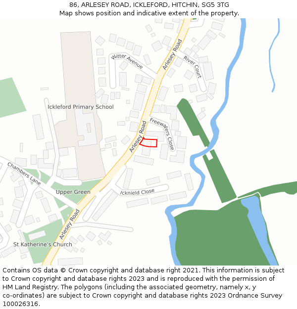 86, ARLESEY ROAD, ICKLEFORD, HITCHIN, SG5 3TG: Location map and indicative extent of plot