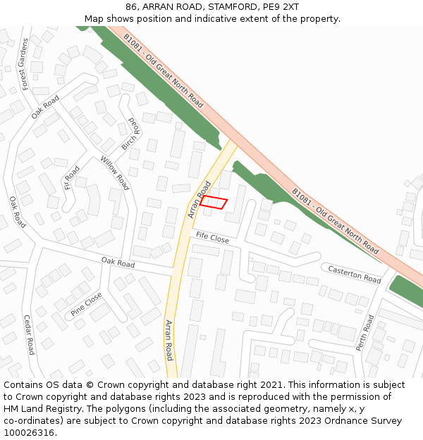 86, ARRAN ROAD, STAMFORD, PE9 2XT: Location map and indicative extent of plot