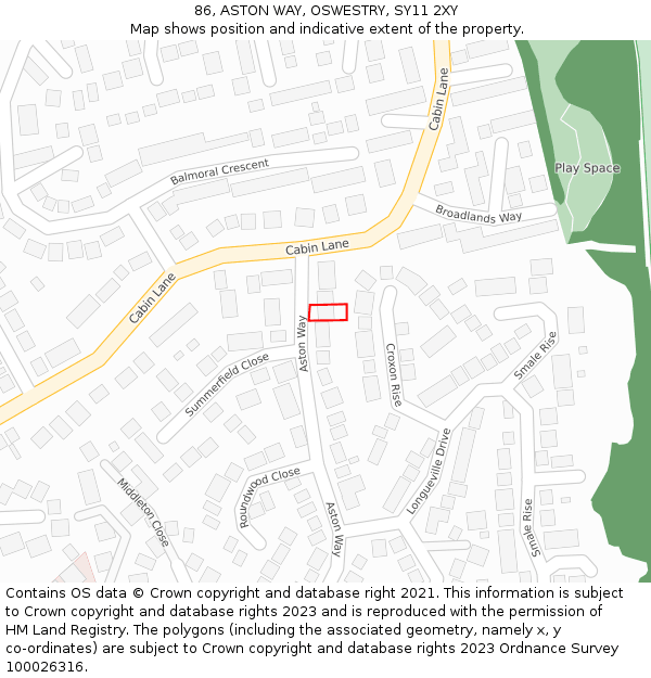 86, ASTON WAY, OSWESTRY, SY11 2XY: Location map and indicative extent of plot