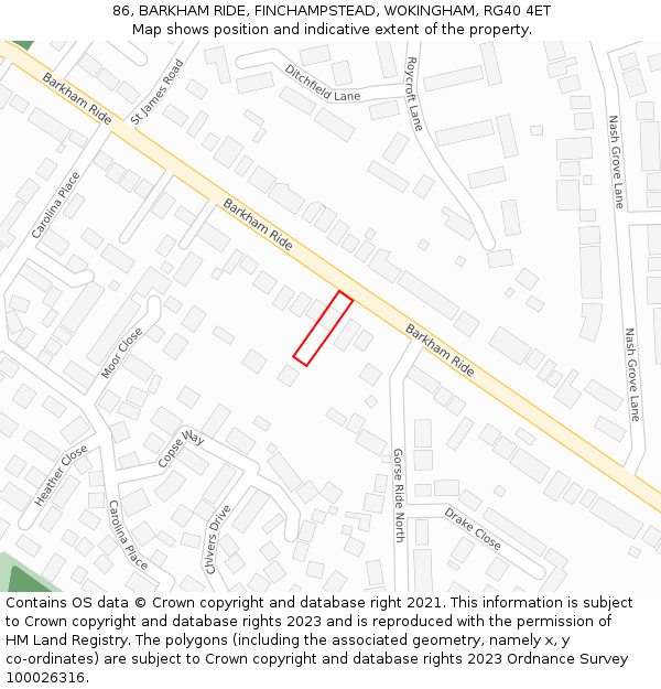 86, BARKHAM RIDE, FINCHAMPSTEAD, WOKINGHAM, RG40 4ET: Location map and indicative extent of plot