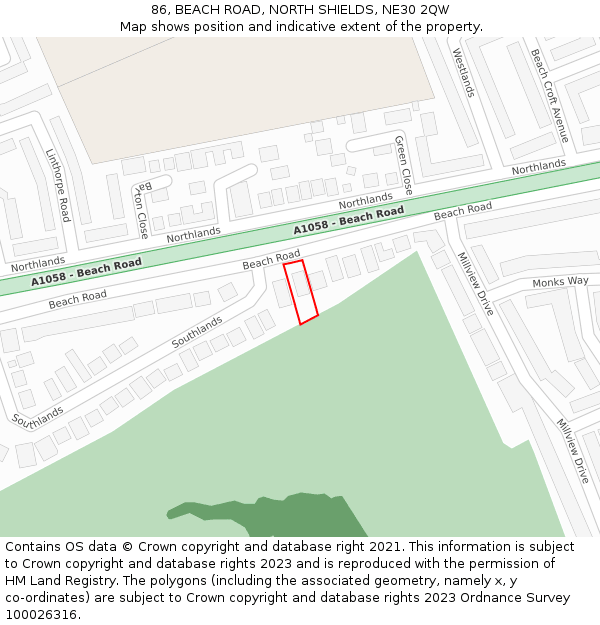 86, BEACH ROAD, NORTH SHIELDS, NE30 2QW: Location map and indicative extent of plot