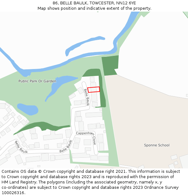86, BELLE BAULK, TOWCESTER, NN12 6YE: Location map and indicative extent of plot