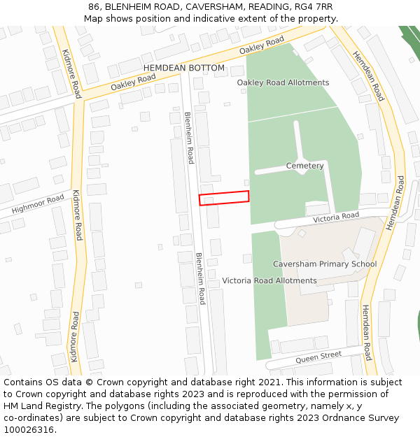 86, BLENHEIM ROAD, CAVERSHAM, READING, RG4 7RR: Location map and indicative extent of plot