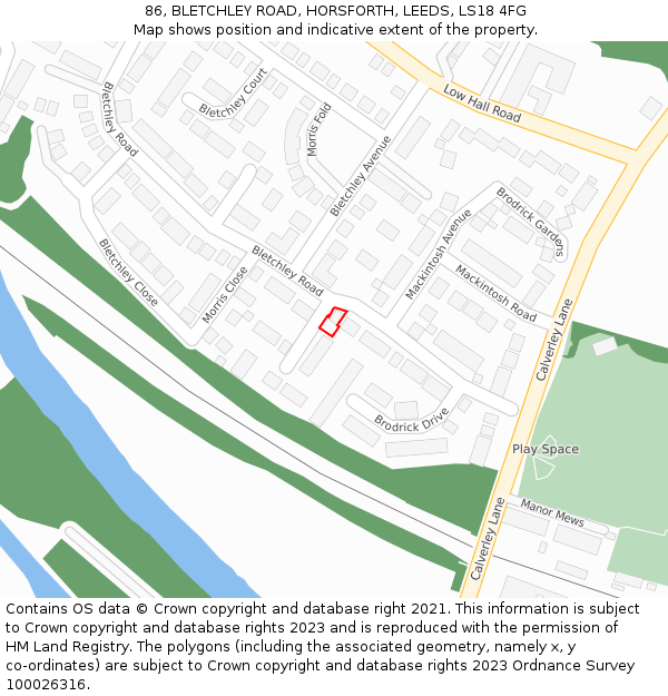 86, BLETCHLEY ROAD, HORSFORTH, LEEDS, LS18 4FG: Location map and indicative extent of plot