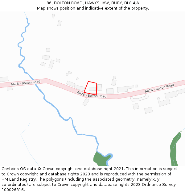 86, BOLTON ROAD, HAWKSHAW, BURY, BL8 4JA: Location map and indicative extent of plot