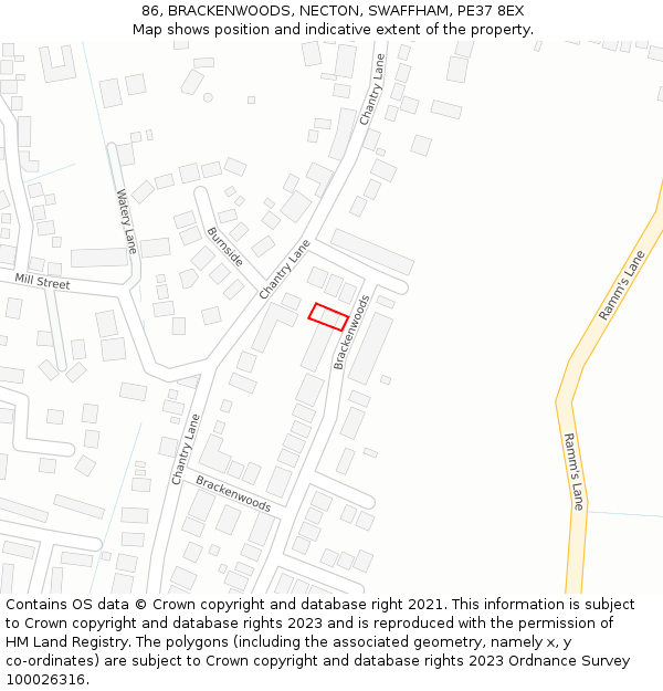 86, BRACKENWOODS, NECTON, SWAFFHAM, PE37 8EX: Location map and indicative extent of plot