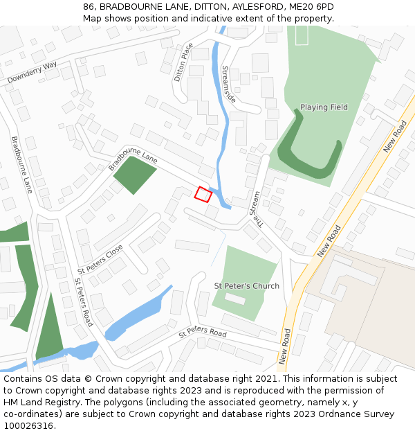 86, BRADBOURNE LANE, DITTON, AYLESFORD, ME20 6PD: Location map and indicative extent of plot