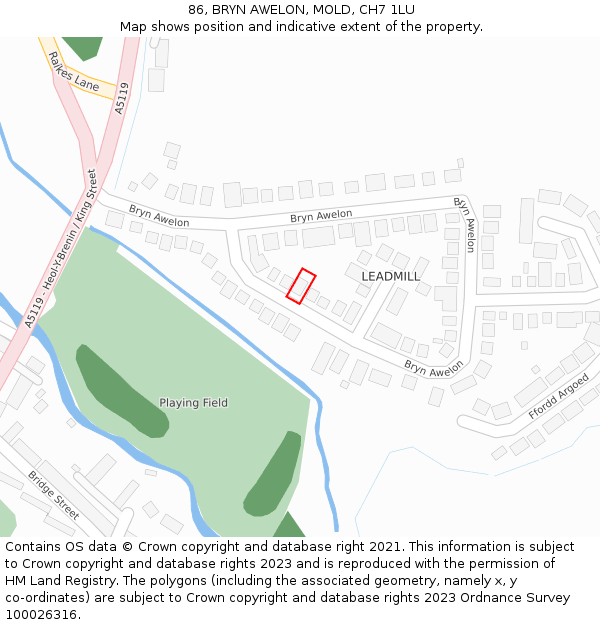 86, BRYN AWELON, MOLD, CH7 1LU: Location map and indicative extent of plot