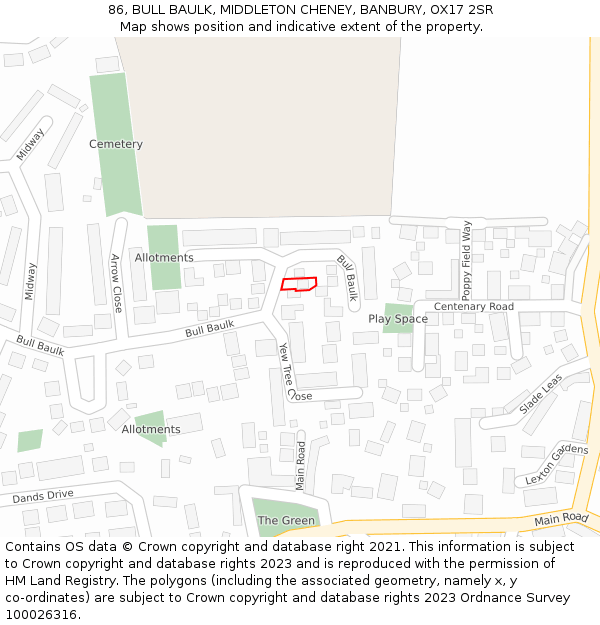 86, BULL BAULK, MIDDLETON CHENEY, BANBURY, OX17 2SR: Location map and indicative extent of plot