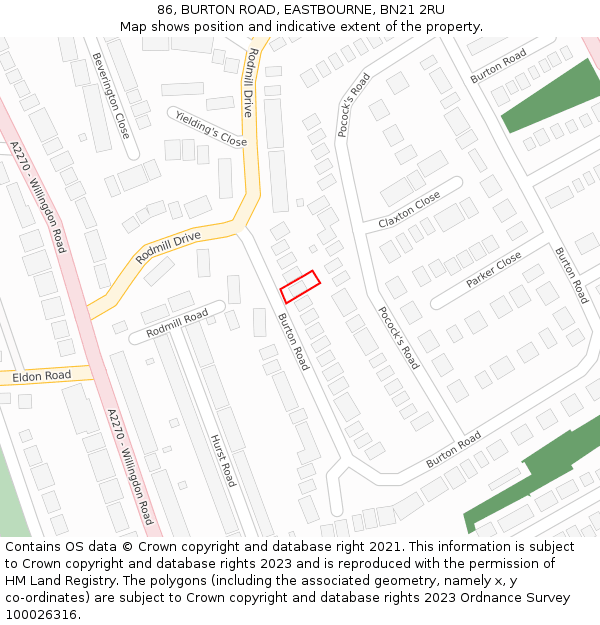 86, BURTON ROAD, EASTBOURNE, BN21 2RU: Location map and indicative extent of plot