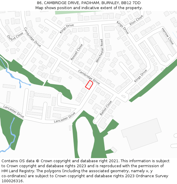 86, CAMBRIDGE DRIVE, PADIHAM, BURNLEY, BB12 7DD: Location map and indicative extent of plot