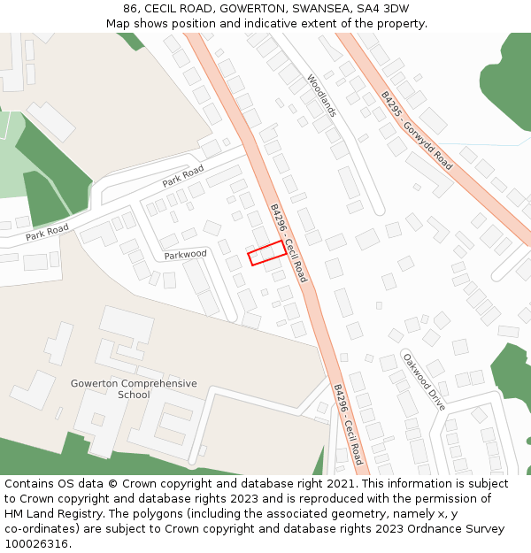 86, CECIL ROAD, GOWERTON, SWANSEA, SA4 3DW: Location map and indicative extent of plot