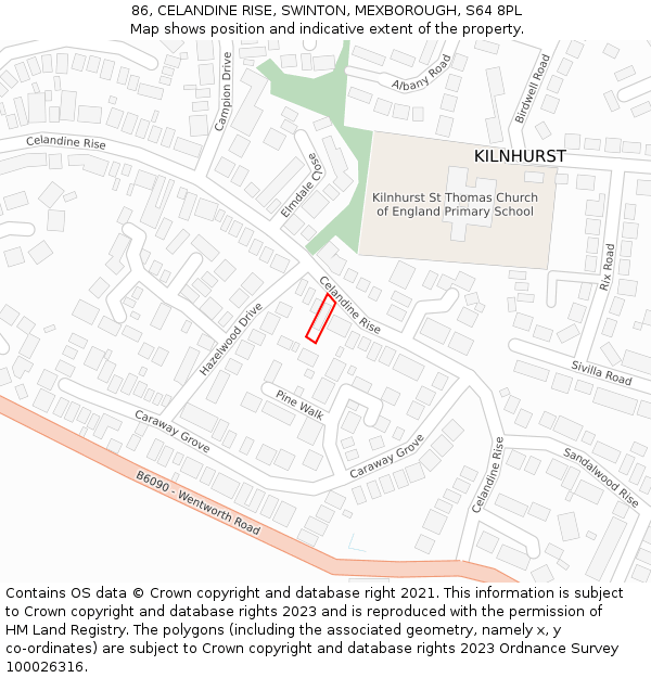 86, CELANDINE RISE, SWINTON, MEXBOROUGH, S64 8PL: Location map and indicative extent of plot