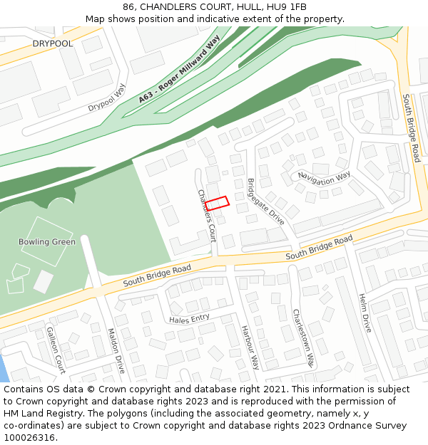 86, CHANDLERS COURT, HULL, HU9 1FB: Location map and indicative extent of plot