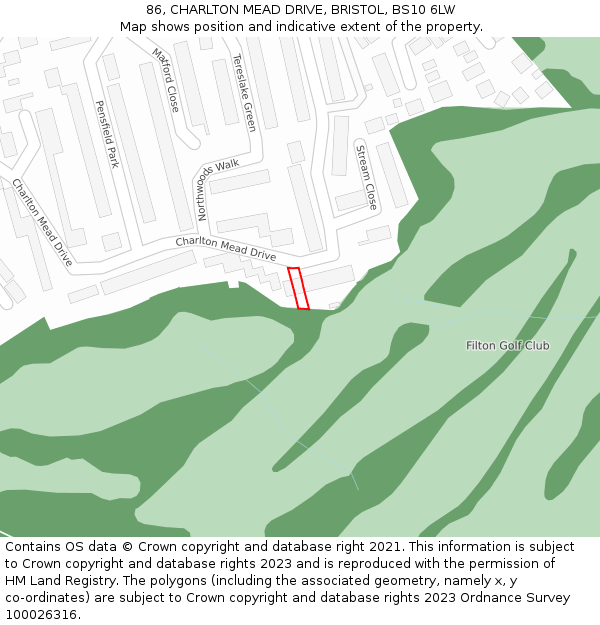 86, CHARLTON MEAD DRIVE, BRISTOL, BS10 6LW: Location map and indicative extent of plot