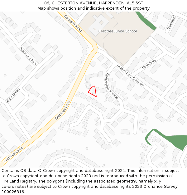 86, CHESTERTON AVENUE, HARPENDEN, AL5 5ST: Location map and indicative extent of plot