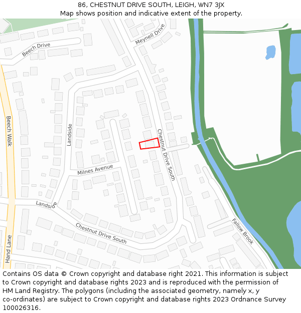 86, CHESTNUT DRIVE SOUTH, LEIGH, WN7 3JX: Location map and indicative extent of plot