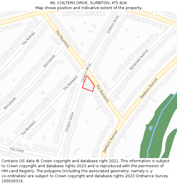 86, CHILTERN DRIVE, SURBITON, KT5 8LW: Location map and indicative extent of plot