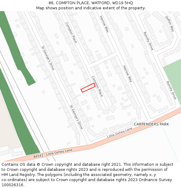 86, COMPTON PLACE, WATFORD, WD19 5HQ: Location map and indicative extent of plot