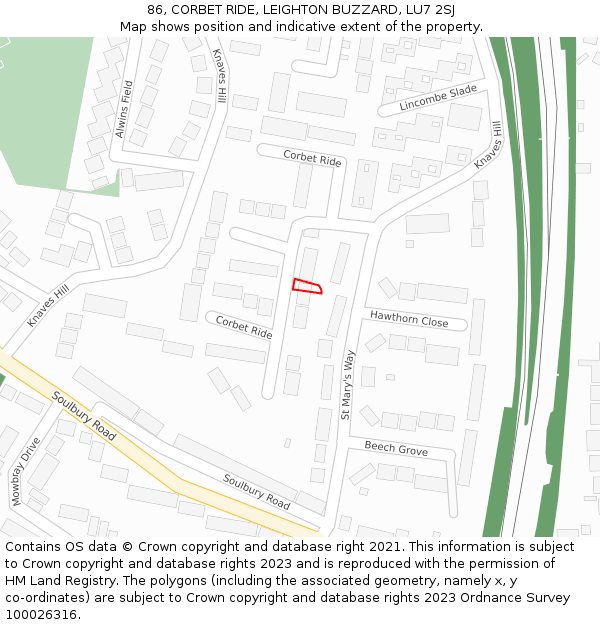 86, CORBET RIDE, LEIGHTON BUZZARD, LU7 2SJ: Location map and indicative extent of plot