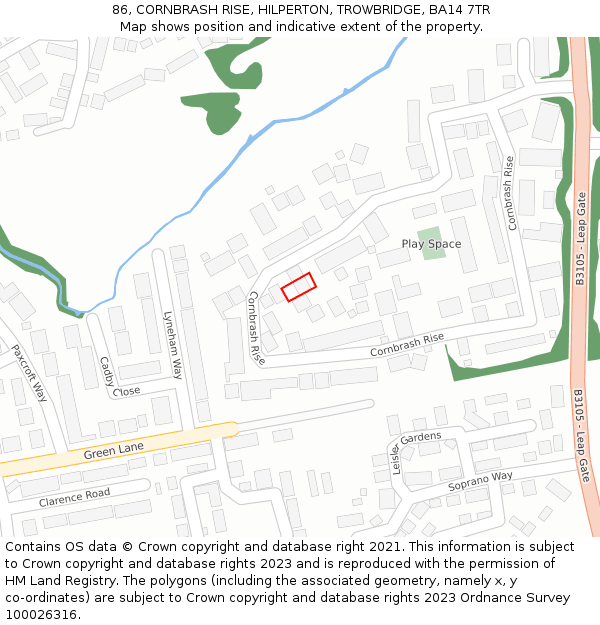 86, CORNBRASH RISE, HILPERTON, TROWBRIDGE, BA14 7TR: Location map and indicative extent of plot