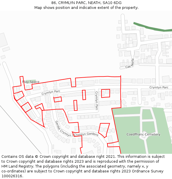 86, CRYMLYN PARC, NEATH, SA10 6DG: Location map and indicative extent of plot