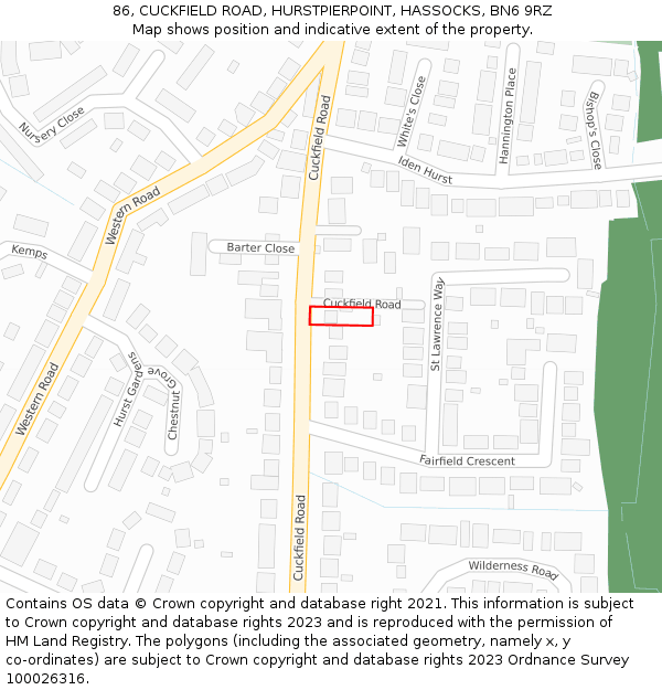 86, CUCKFIELD ROAD, HURSTPIERPOINT, HASSOCKS, BN6 9RZ: Location map and indicative extent of plot