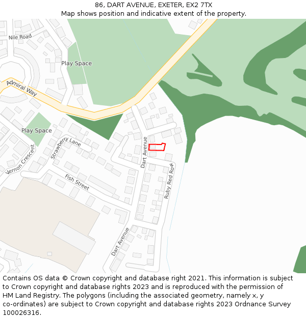 86, DART AVENUE, EXETER, EX2 7TX: Location map and indicative extent of plot