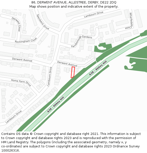 86, DERWENT AVENUE, ALLESTREE, DERBY, DE22 2DQ: Location map and indicative extent of plot