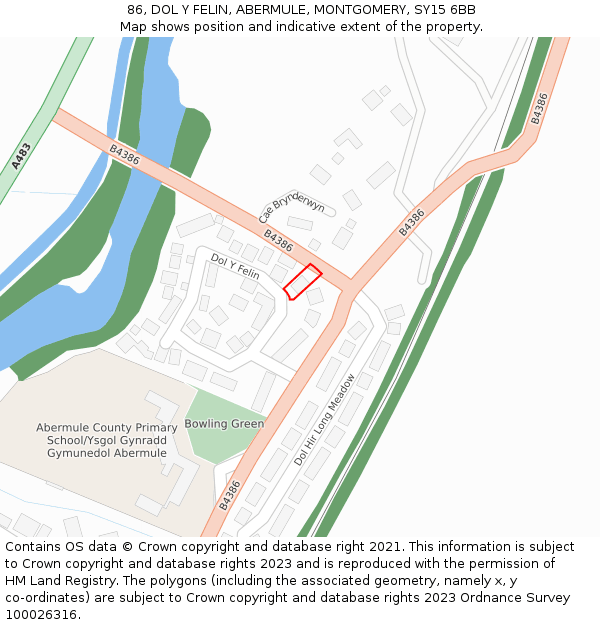 86, DOL Y FELIN, ABERMULE, MONTGOMERY, SY15 6BB: Location map and indicative extent of plot
